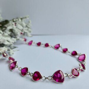 Elegant Ruby/Pink CZ Necklace with Pure Sterling Silver Chain